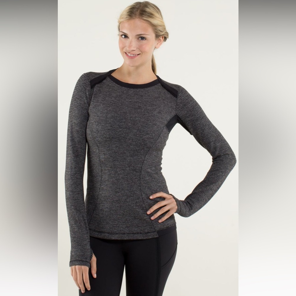 Like New Lululemon Base Runner Long Sleeve Mini‎ CheckPique Black/Heather Black
